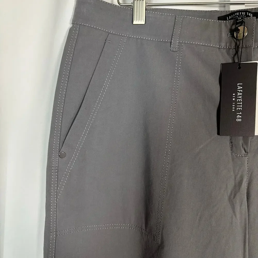 NWT Lafayette 148 Bi-Stretch Pima Cotton Fulton Cropped Pant Rock 14 Minimalist‎